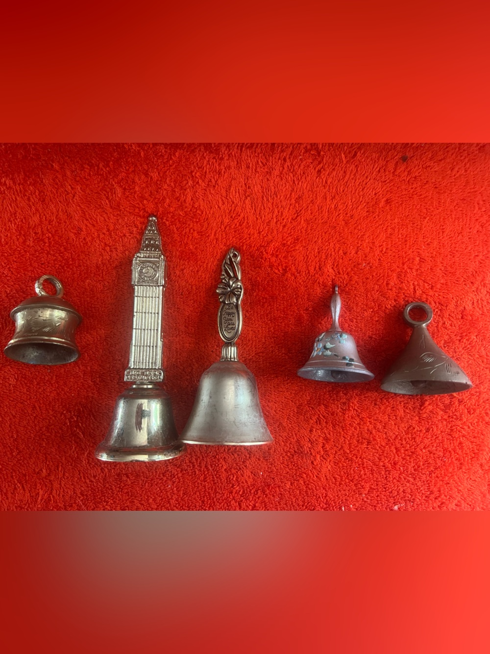 (5) Vintage Decorative Hand Bell Collection - Silver Tones